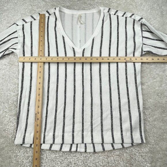 Anthropologie Willa Textured Striped V Neck Top White Black - Picture 7 of 8
